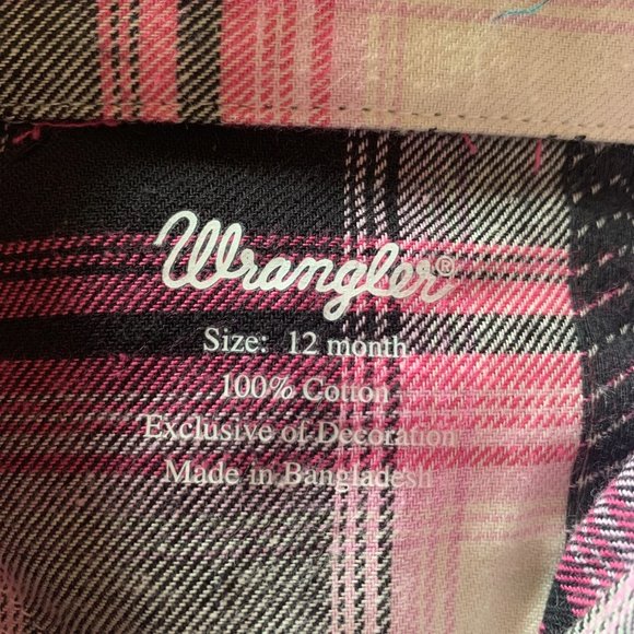 Wrangler Infant Aztec Pink Plaid Flannel Onesie; 12 mos. - Picture 5 of 8
